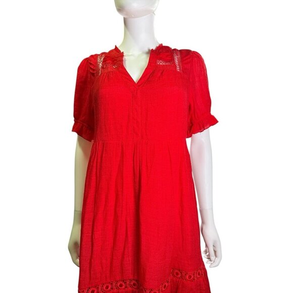 Indigo Rose Embroidered Red Lace Boho Midi Dress Short Sleeve Polyester Sz M EUC - Picture 3 of 7